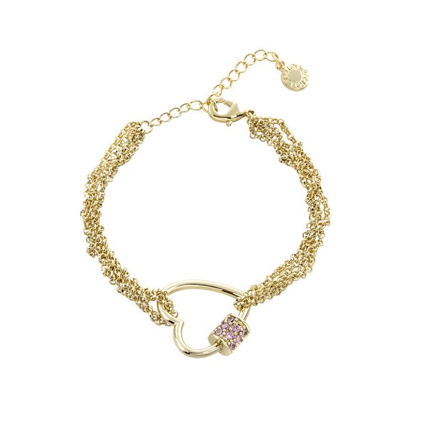 Charming Bracelet metallic gold plated with heart and pink cz