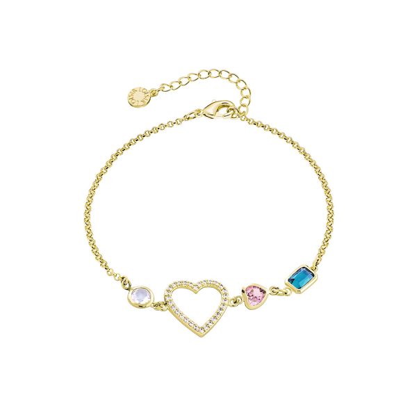 Charming Bracelet metallic gold plated with heart and multicolor cz