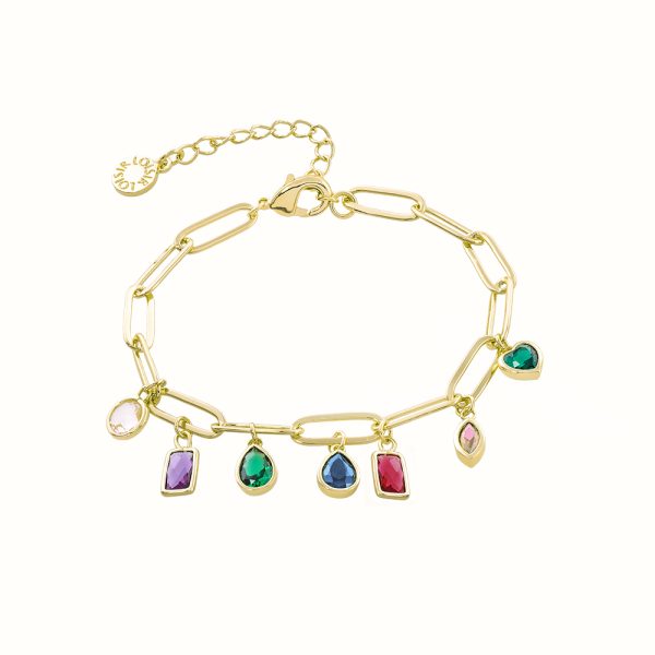 Charming Necklace metallic gold plated with oval hoops and multicolor cz