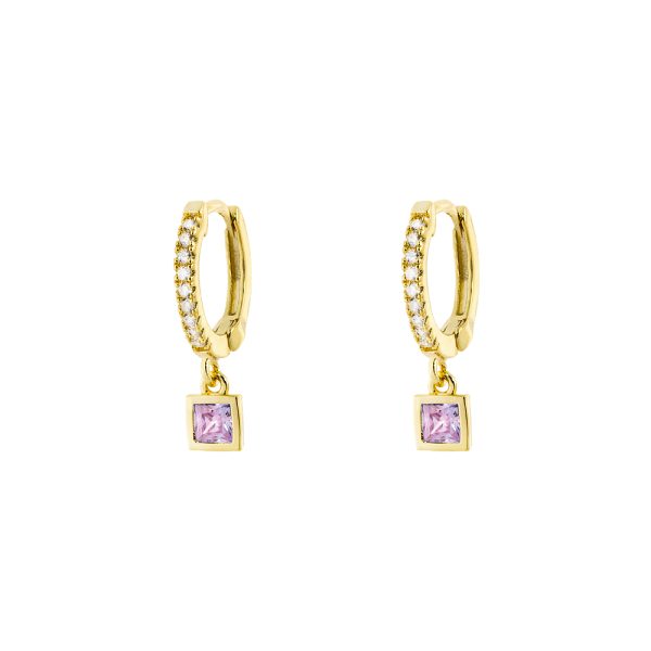 Charming Earrings metallic gold plated mini hoops with pink and white cz