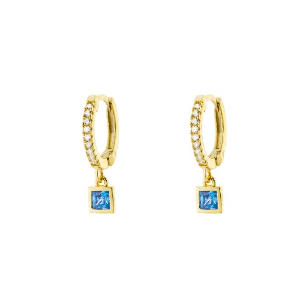 Charming Earrings metallic gold plated mini hoops with light blue and white cz