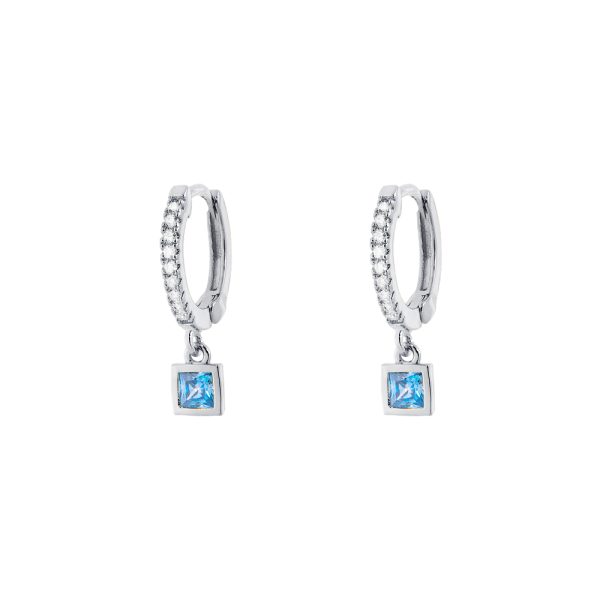 Charming Earrings metallic silver mini hoops with light blue and white cz