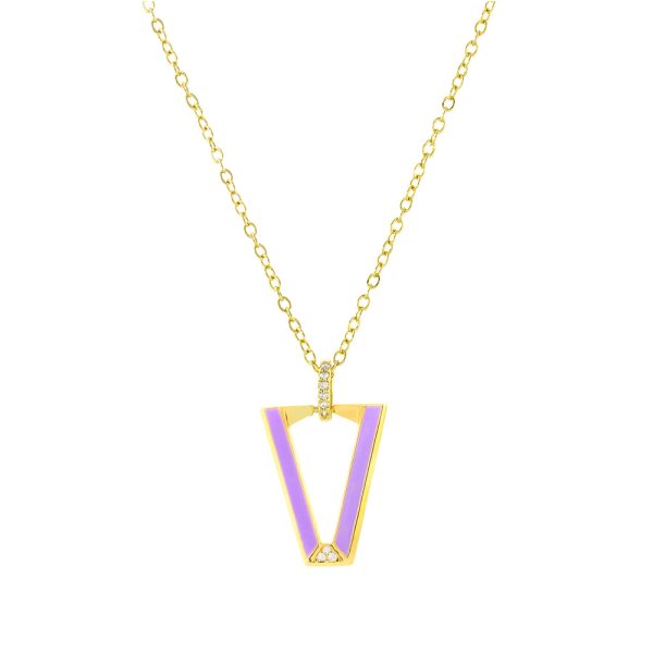 Eden Necklace metallic gold plated with lilac enamel and white zircon