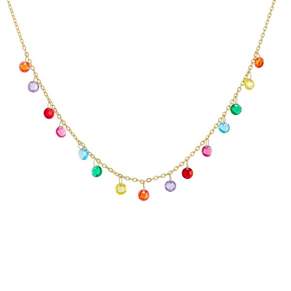 Rainbow Necklace metallic gold plated with colorful zircon