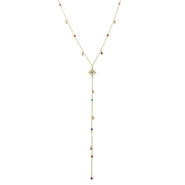 Rainbow Necklace metallic rose gold with colorful zircon and eye element