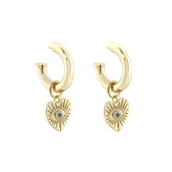 Karma Earrings metallic gold plated hoops with eyes and zircon