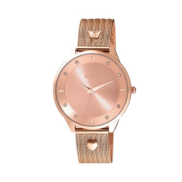 Beverly Watch with rose gold steel mesh band and rose gold dial