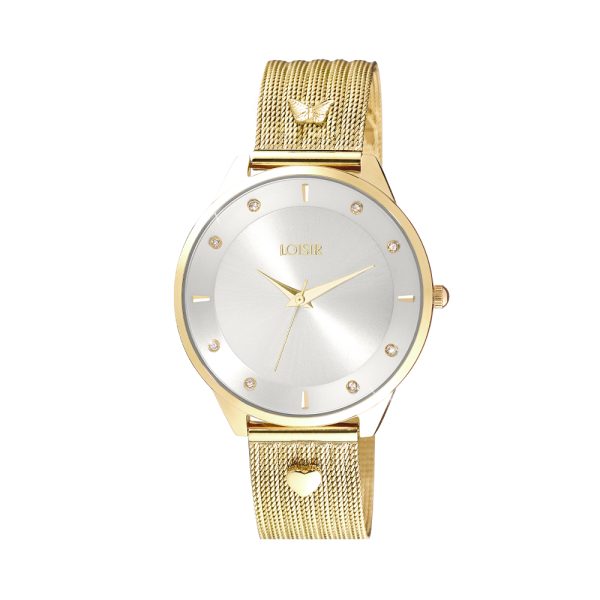 Beverly Watch with gold plated steel mesh band and silver dial
