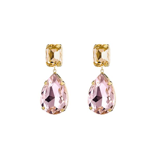 Dance Earrings metallic gold plated with champagne and pink crystals