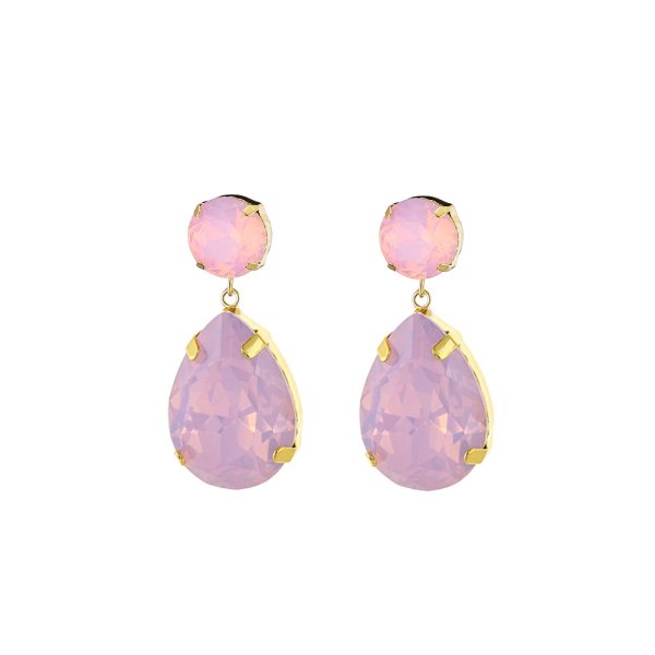 Dance Earrings metallic gold plated with pink opaque crystals