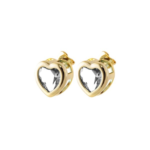 Kiss Earrings metallic gold plated with heart and white zircon
