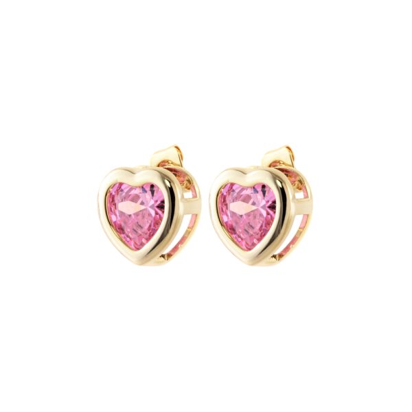 Kiss Earrings metallic gold plated with heart and pink zircon