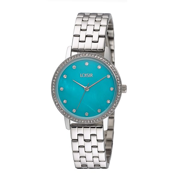 Shimmer Watch with stainless steel band and turquoise mop dial