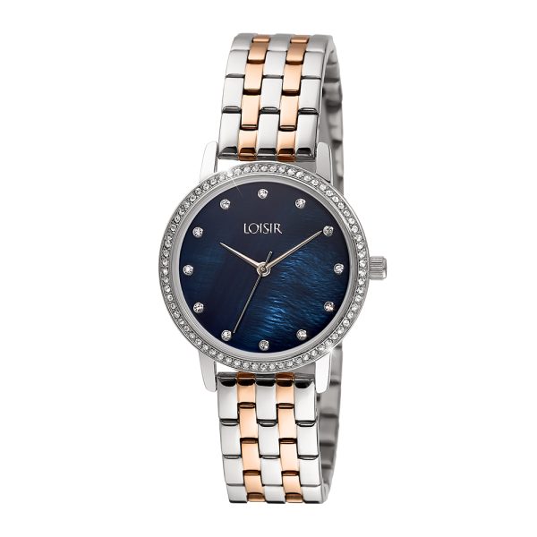 Shimmer Watch with two tone stainless steel band and blue mop dial