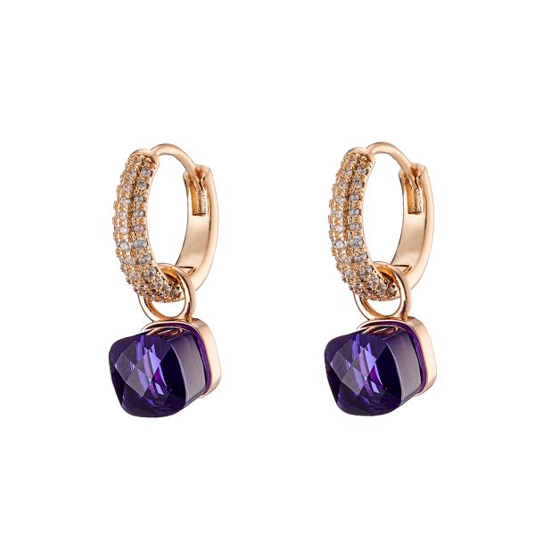 Candy Bis Earrings metallic rose gold with purple opaque crystals and white zircon