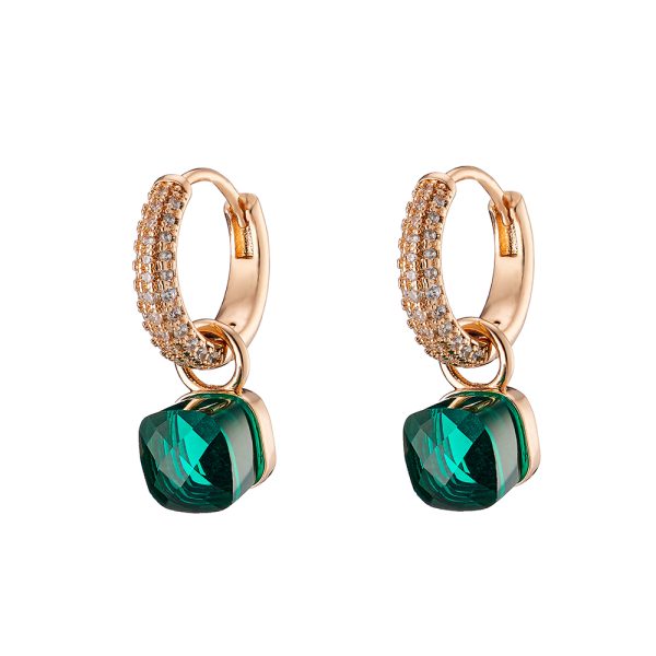Candy Bis Earrings metallic rose gold with green opaque crystals and white zircon
