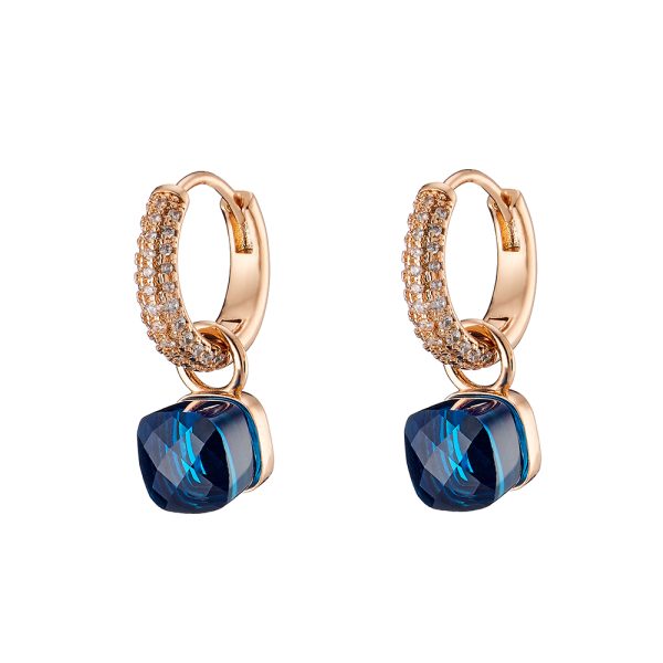 Candy Bis Earrings metallic rose gold with blue opaque crystals and white zircon