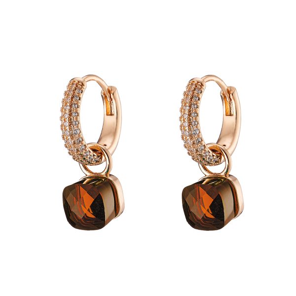Candy Bis Earrings metallic rose gold with brown opaque crystals and white zircon