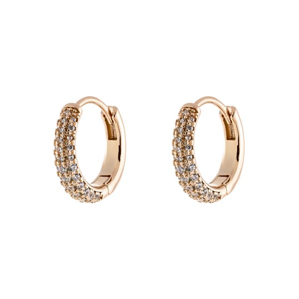Candy Bis Earrings metallic rose gold hoops with white zircon
