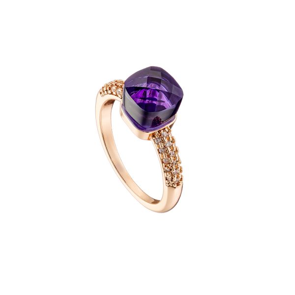 Candy Bis Ring metallic rose gold with purple opaque crystal and white zircon