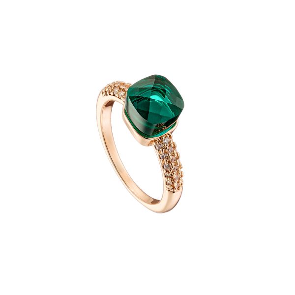 Candy Bis Ring metallic rose gold with green opaque crystal and white zircon
