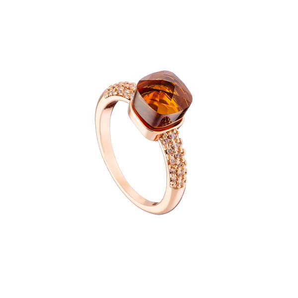 Candy Bis Ring metallic rose gold with brown opaque crystal and white zircon